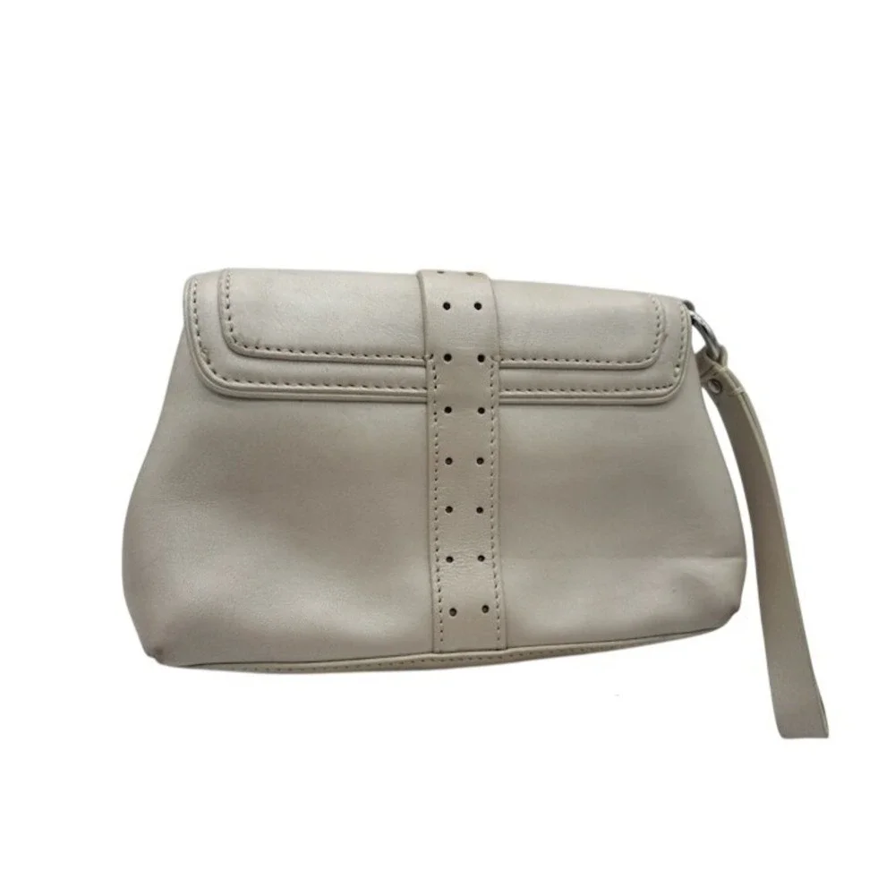 Coach Soho Wristlet Women's Beige Leather Buckle Flap Bag